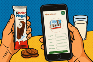 Téléphone prenant la photo d'un produit pour l'ajouter dans l'application anti-gaspillage - Application Greenshelf