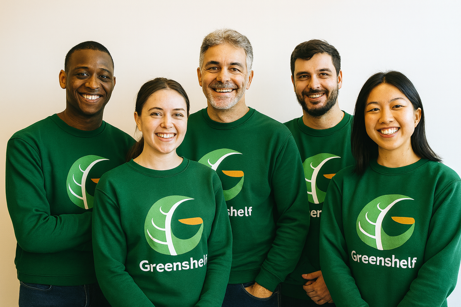 Photo de l’équipe GreenShelf portant des sweats verts avec le logo